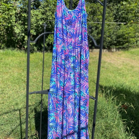 Pappagallo Blue and Purple Leaf Print Jumpsuit - Picture 7 of 13